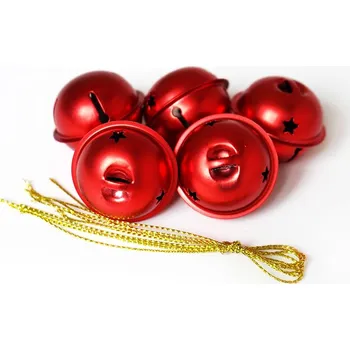 Vánoční dekorace Rolničky závěsné, červené, 4 cm, sada 5 ks