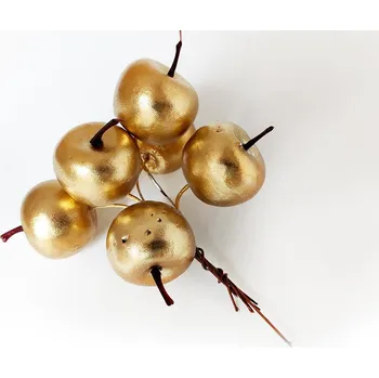 Vánoční dekorace Jablíčka plastová, zlatá, 3,5 cm, set 18 ks