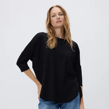 Dámské tričko Reserved - Tričko s dlouhými rukávy a vysokým podílem modalu - černý - ZI663-99X - ZI663-99X-XXL