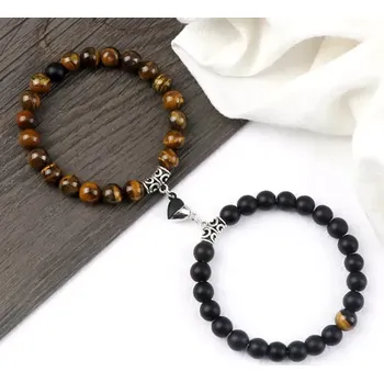 Náramek MiTe Partnerské náramky Jin Jang Srdce – černá a tygří oko