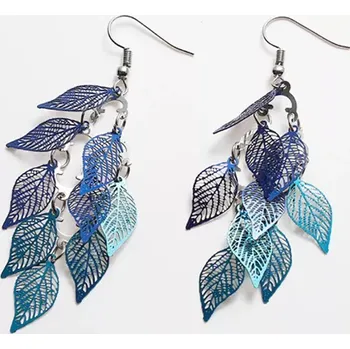 Náušnice Fashion Jewelry Dámské visací náušnice Lístečky modrá EA736-92