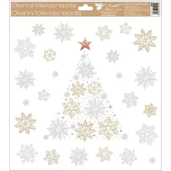 Okenní dekorace Anděl Okenní fólie s glitry vánoční hnědá strom 30 x 33,5 cm