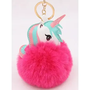 Přívěsek na klíče Jednorožec s bambulí sytě růžový