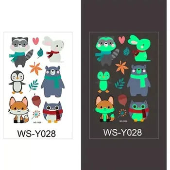 Odstranitelné tetování Glow Tattoo tetovací obtisky svítící ve tmě zvířátka v zimě