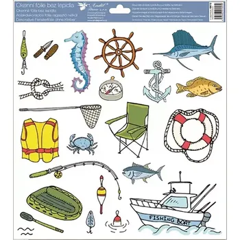 Okenní dekorace Anděl Okenní fólie moře a ryby 30 x 33,5 cm rybářská loď