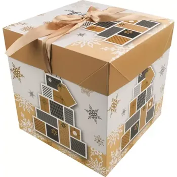 Dárková taška Anděl Dárková krabička skládací s mašlí M 16,5x16,5x16,5 cm zlatá