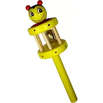 Dětské dřevěné chrastítko s rolničkou žluté