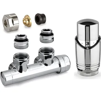 Ventil set pro radiátory, termostatický rohový ventil H s hlavicí M30x1,5, svěrné šroubení, pro měď, středové připojení, chrom