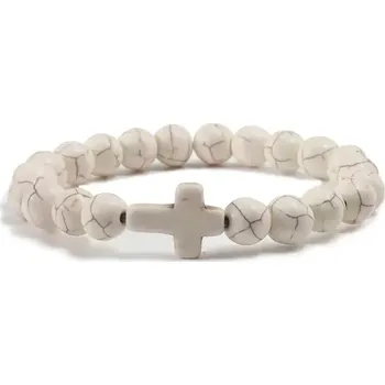 Náramek Fally Jewelry Elastický náramek s křížkem béžový howlit