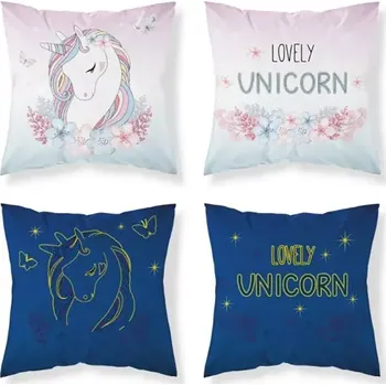 Povlak na dekorativní polštářek Detexpol Povlak na polštářek svítící Jednorožec květy 40x40 cm