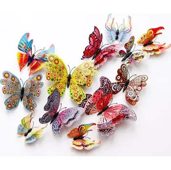 Samolepící dekorace KidsDeco Motýli 3D 12 ks magnetky nebo samolepky ornamenty