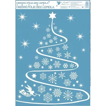 Okenní dekorace Anděl Okenní fólie vánoční stromeček glitry 42 x 30 cm