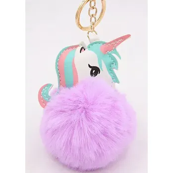 Přívěsek na klíče Jednorožec s bambulí fialová