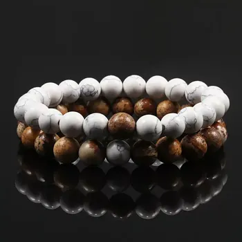 Náramek MiTe Dvojice minerálních náramků hnědá & bílá