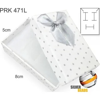 Dárková krabička Krabička na šperky. Materiál papír +okrasná stužka. Ozn. PRK 471L. Barva BÍLÁ+šedý puntík.