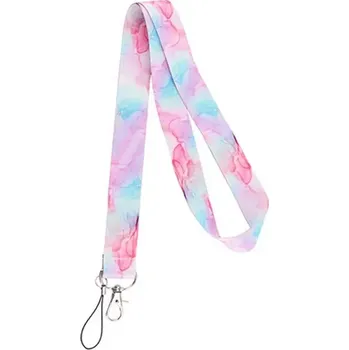 Šňůrka na krk s karabinkou Mramor růžový