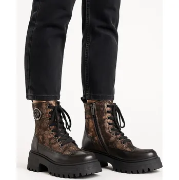 Dámské sandále Dámské černé kotníkové šněrovací boty Letizia s metalickým vzorem a robustní podešví Velikost: 37