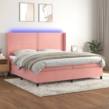 Postel vidaXL Box spring postel s matrací a LED 200x200 cm samet [3139524] Barva: Růžová