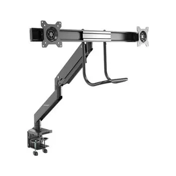 Držák monitoru StarTech.com Desk Mount Dual Monitor Arm, Ergonomic Dual Monitor VESA Mount for 32" 17.6lbs (8kg) Displays, Crossbar Handle for Synchronized Full Motion, Height Adjustable, C-Clamp/Grommet - Small Footprint Design (ARMSLMBARDUO) - Montážní sada - nastavit