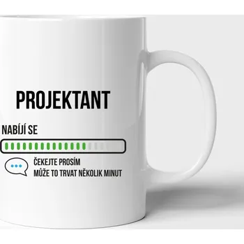 Hrnek projektant nabíjí se, čekejte prosím