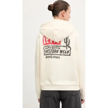 Dámská mikina Mikina Levi's dámská, béžová barva, s kapucí, s potiskem, 001B6 001B6.0004 80X, vel. M