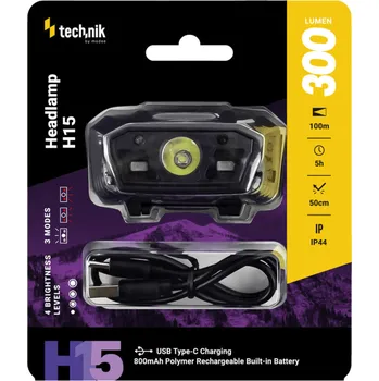 Čelovka Technická čelovka s pogumováním, LED XTE, USB-C, červené světlo, stroboskop