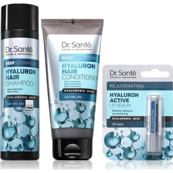 Dr. Santé Hyaluron Dr. Santé Hyaluron šampon pro suché a matné vlasy dodávající hydrataci a lesk 250 ml + Dr. Santé Hyaluron hydratační kondicionér pro suché vlasy 200 ml + Dr. Santé Hyaluron balzám na rty 3,6 g