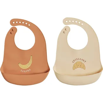 Bryndák OYOY Silikonový bryndák s kapsou Caramel/Butter – set 2 ks