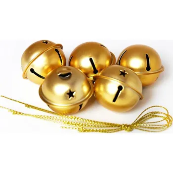 Vánoční dekorace Rolničky závěsné, zlaté, 4 cm, sada 5 ks