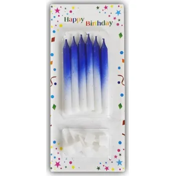 Jedlá dekorace na dort PREZENT Dortová svíčka metalická modrá