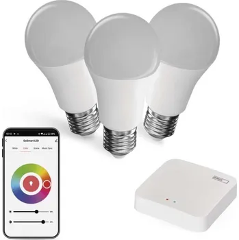 Žárovka Sada GoSmart: 3x LED žárovka E27 / 11W / RGB / Zigbee, 1x ZigBee brána