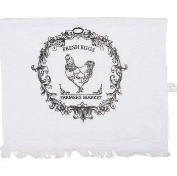 Utěrka Bílý froté ručník se slepičkami Rustic Farm Living – 40x66 cm