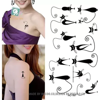 Tetování Rocolo Design Tetovací obtisky kočky 6 x 10,5 cm černé