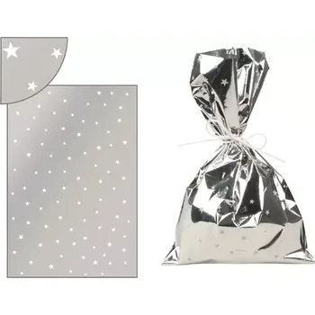Dárková taška Anděl Sáček stříbrný s bílými hvězdičkami 16 x 25 cm