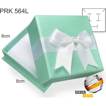Dárková krabička Krabička na šperky. Materiál papír+mašle . Ozn. PRK 564L. Velikost 8x8cm. Barva MENTOLOVÁ s mašlí (bílá barva).