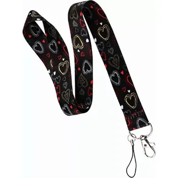 Attos Šňůra na klíče, mobil černá srdce