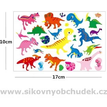 Odstranitelné tetování Tattoo World Tetování Dinosauři 26 tetovaček arch 17 x 10 cm
