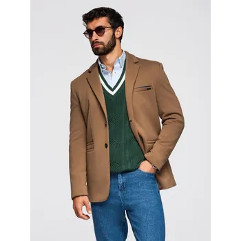 Pánská casual bunda Pánská pletená bunda na míru - světle hnědá V4 OM-BLZB-0100 - L