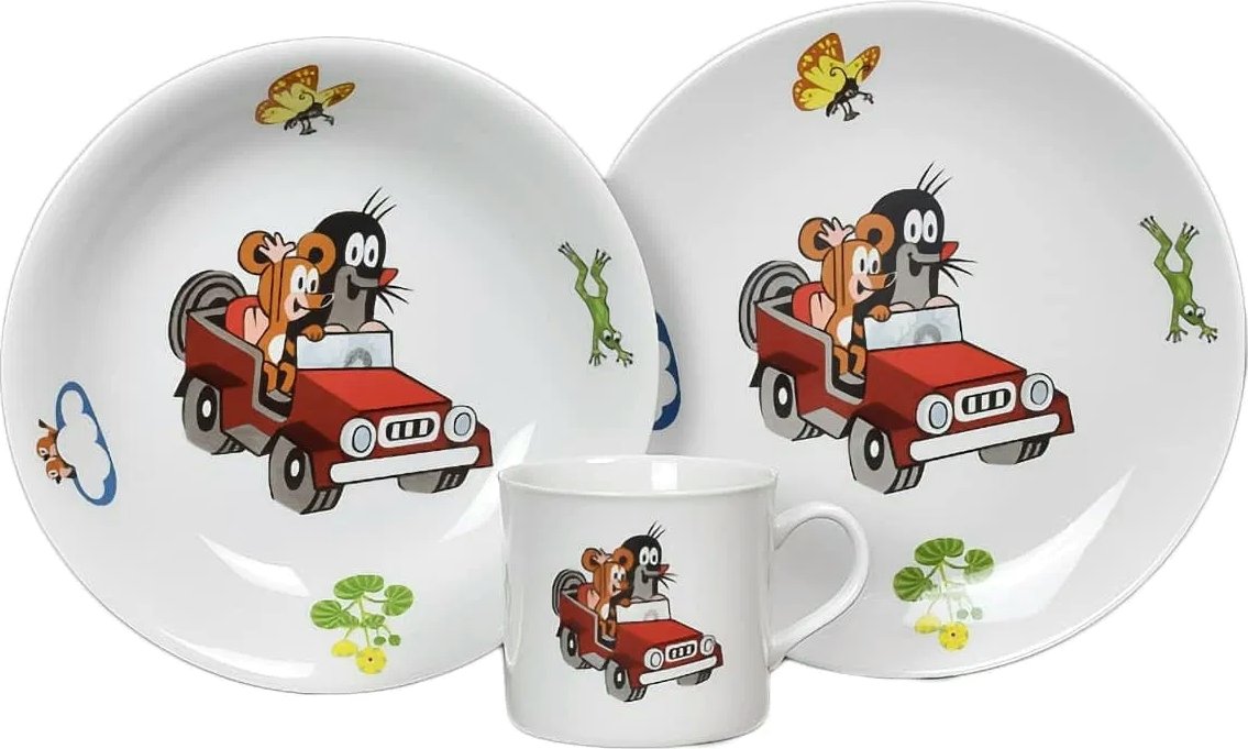 Thun 1794 Dětská porcelánová sada Krtek a auto, THUN 1794, 3 ks