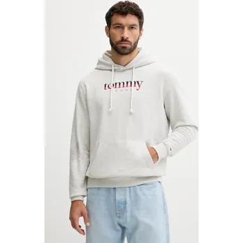 Pánská mikina Bavlněná mikina Tommy Jeans pánská, šedá barva, s kapucí, s potiskem, DM0DM22113 09A, vel. L