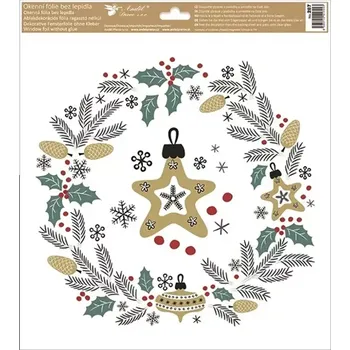 Okenní dekorace Anděl Okenní fólie s glitry vánoční věnec s hvězdičkou 30x33,5cm