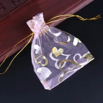 Fally Co. Dárkový sáček organza bílý se srdíčky 9x12 cm