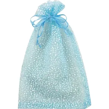 Dárková taška Anděl Pytlík organza světle modrý se třpytkami 26x35cm