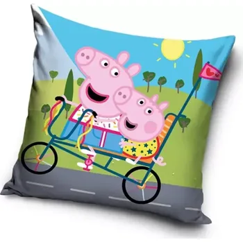 Dekorativní polštářek Carbotex Dětský polštářek Prasátko Peppa Výlet na kole 40 x 40 cm