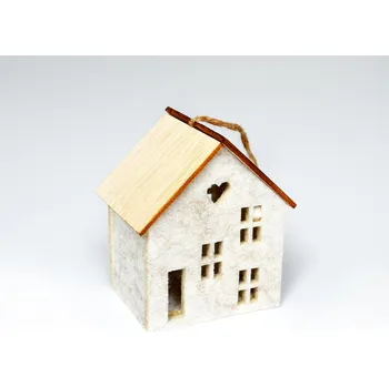 Vánoční dekorace Dekorační domek, závěsný, bílý, 7 x 8,5 cm