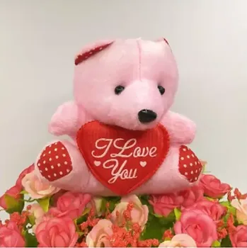 plyšák Plyšový medvídek růžový Love se srdíčkem 11 cm