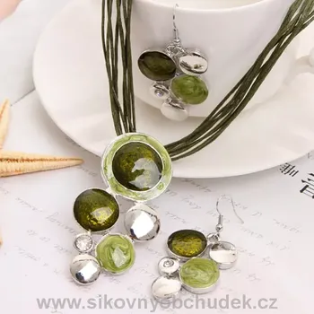 Souprava šperků Souprava bižuterie smalt zelená náhrdelník a náušnice
