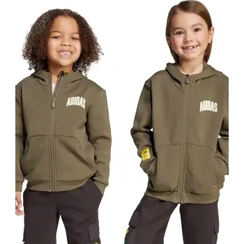 Chlapecká mikina Dětská mikina adidas zelená barva, s kapucí, s potiskem, JL9198 87X, vel. 110