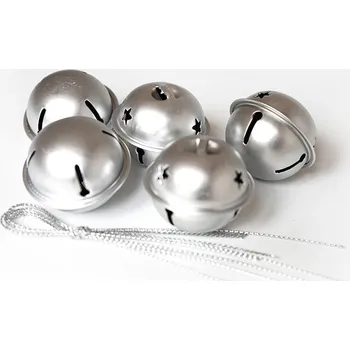 Vánoční dekorace Rolničky závěsné, stříbrné, 4 cm, sada 5 ks