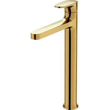Vodovodní baterie CERSANIT 3D Baterie Cersanit Inverto umyvadlová stojánková vysoká, s příslušenstvím, bez výpusti, zlatá / zlatá páka, S951-298 S951-298